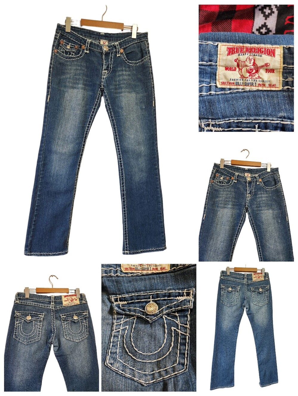 True Religion Billy Super T Jeans 30 Vintage Y2K Low Rise Bootcut Thick Stitch